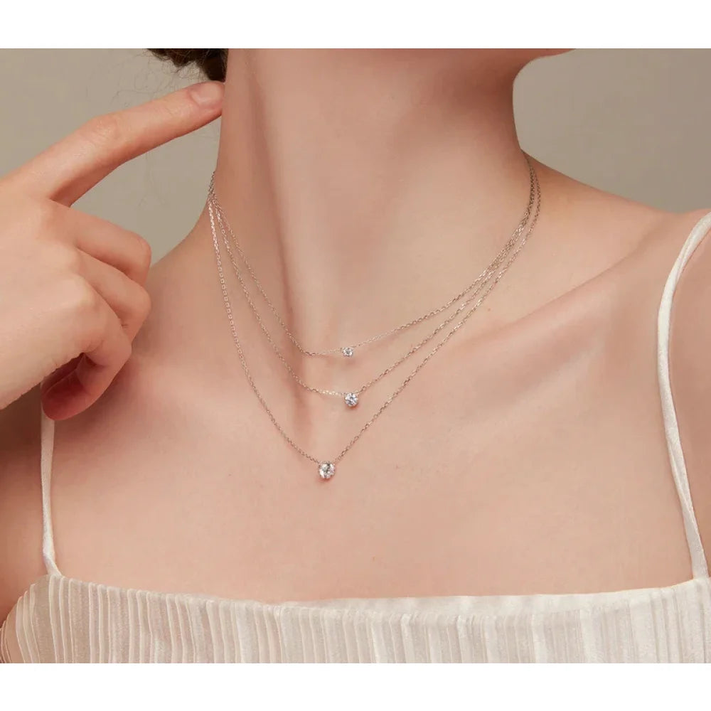 Gorgeous Shiny Choker - 925 Sterling Silver Geometric Cut Zircon Pendant Necklace - Necklaces
