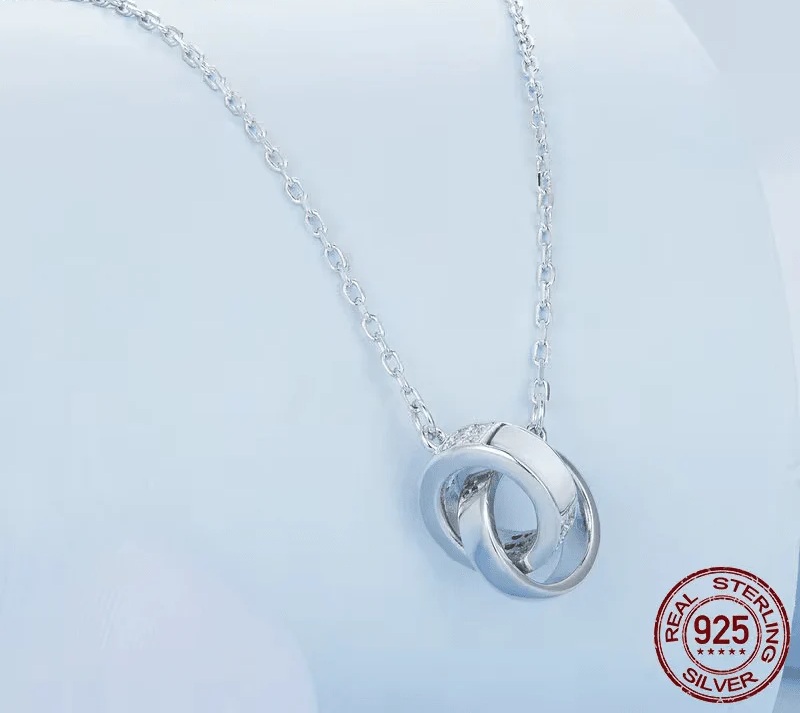 Interlocking Circles: Sterling Silver Double Ring Chain Necklace - Necklaces
