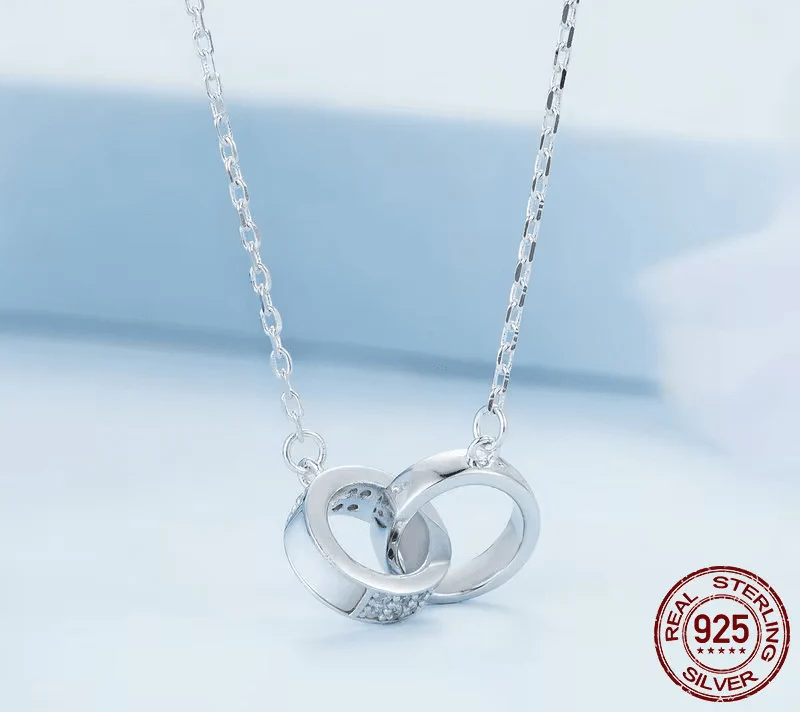 Interlocking Circles: Sterling Silver Double Ring Chain Necklace - Necklaces