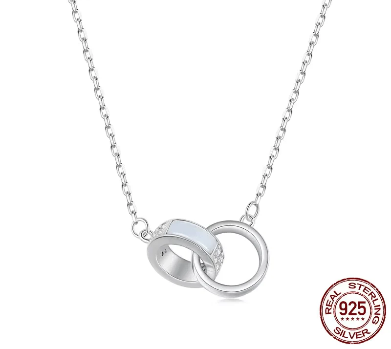 Interlocking Circles: Sterling Silver Double Ring Chain Necklace - Necklaces