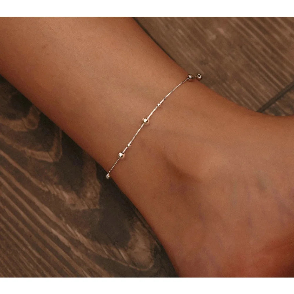 Minimalist Round Beads Anklet - Sterling Silver Chain Bracelet for Leg - Female Foot jewellery For Women - SCT005