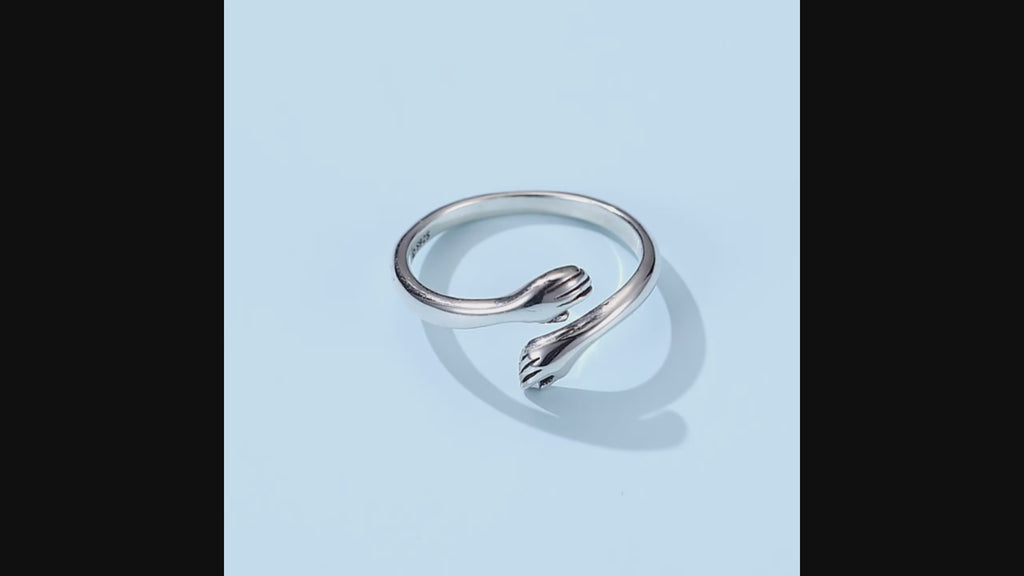 925 Sterling Silver Hug Ring – Adjustable Symbol of Love & Comfort