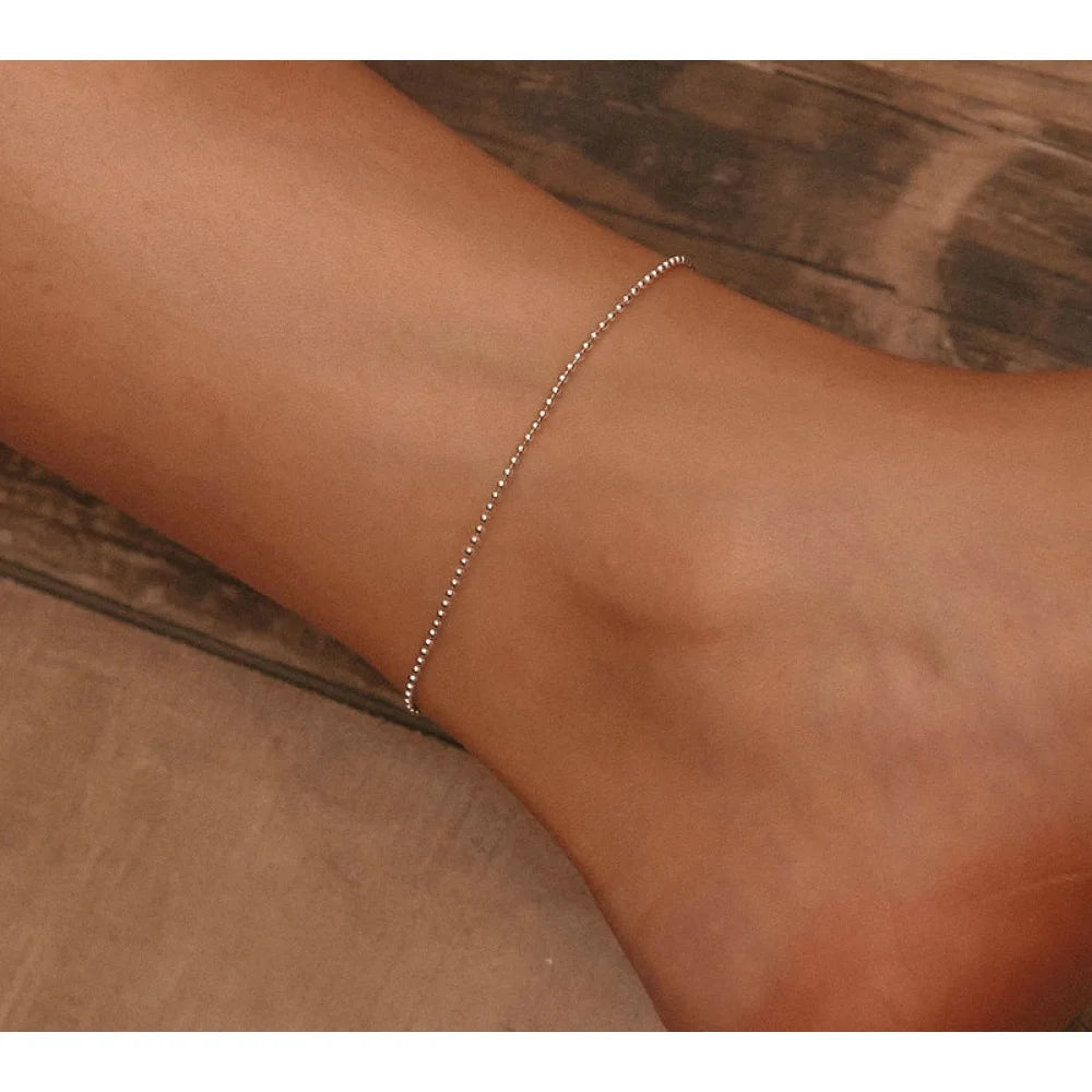 Simple Essential Bead Link Anklets - 925 Sterling Silver Bracelet for Foot jewellery