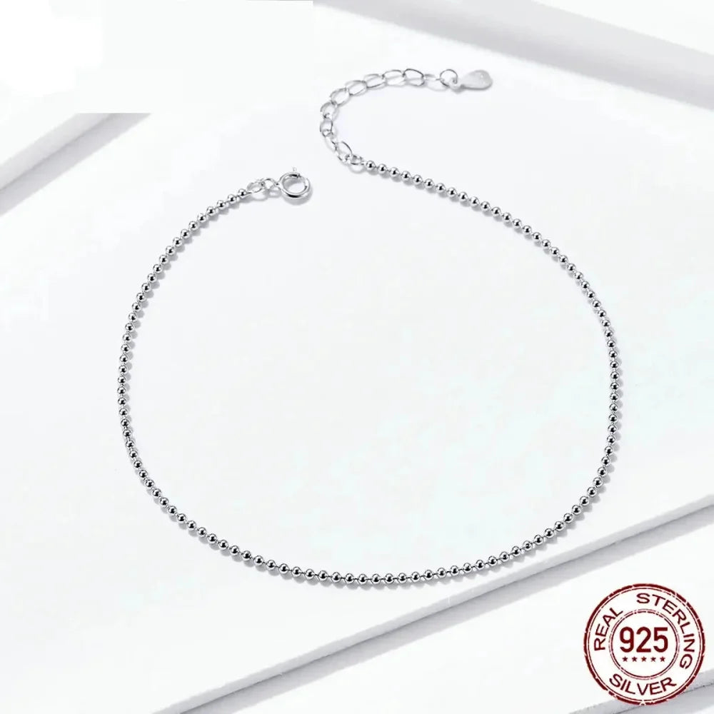 Simple Essential Bead Link Anklets - 925 Sterling Silver Bracelet for Foot jewellery