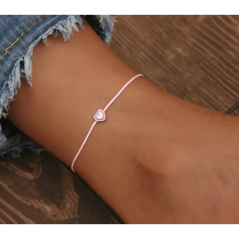 Simple Heart Silver Anklet | 925 Sterling Bracelet for Women | Trendy Fashion Foot jewellery - Anklets