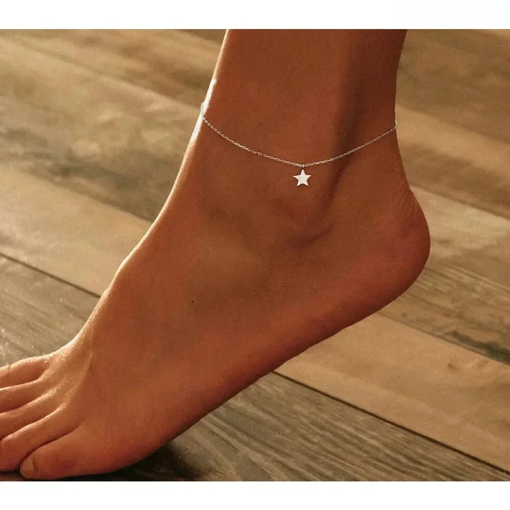 Simple Star Silver Anklet | 925 Sterling Bracelet for Women | Fashion Foot jewellery SCT009 - Anklets