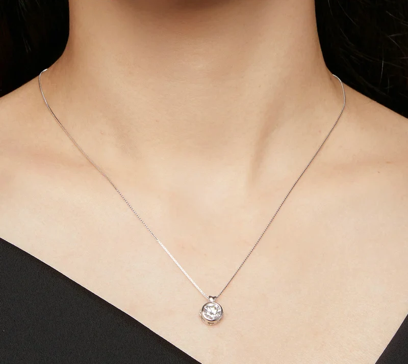 Timeless Elegance: 1.0 Carat Moissanite Sterling Silver Little Heart Chain Pendant Necklace - Necklaces